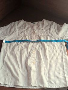 White Square Neck Button-Up Top