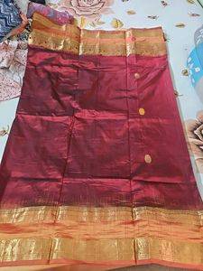 kanjivaram Maroon Silk Saree with Gold Border
