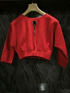 Red Cropped Top with Zipper Detail