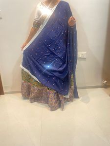 White Lehenga Choli with Multi-color Border