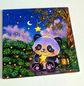 Mini Cute Panda Starry Night Painting