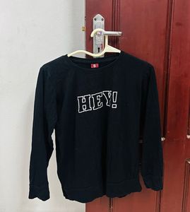 Black "Hey!" Long Sleeve Top
