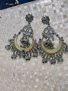 Oxidized Silver Jhumka Earrings