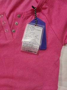 Vibrant Pink Ribbed Henley Top