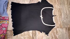 Black Ribbed Top with White Trim