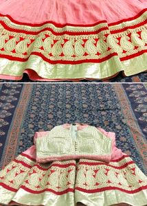 Georgette Peach &amp;Golden Long Kurta, Sleeveless, Em