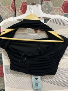 Sheer Black Halter Neck Top Size S