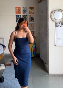 Navy Blue Spaghetti Strap Midi Dress