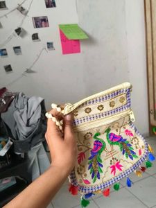 Embroidered Peacock Clutch Bag