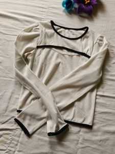 White Cutout Long Sleeve Top