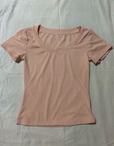 Soft Pink Ribbed Short Sleeve Top