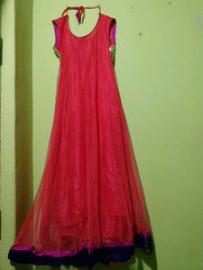 Stunning Red &amp; Teal Embroidered Anarkali Dress