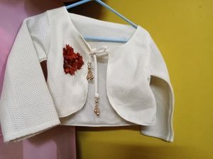 White Textured Bolero Shrug with Floral Detail
