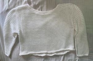 White Cropped Knit Sweater