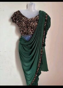 Emerald Green Sequin Trim Drape Dress
