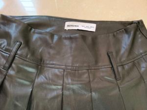 Black Faux Leather Pleated Mini Skirt