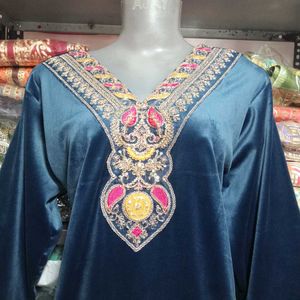 V Neck Embroidery Work Kurti Set