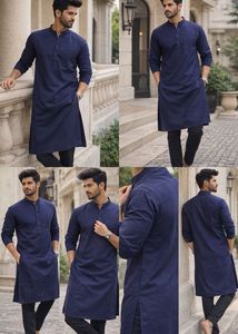 Men Stylish Pure Cotton Navy Blue Stiched Kurta