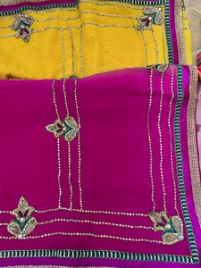 Double Color saree Yellow N Pink