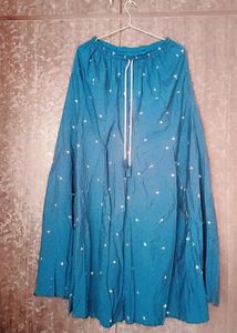 Teal Embroidered Cotton Skirt