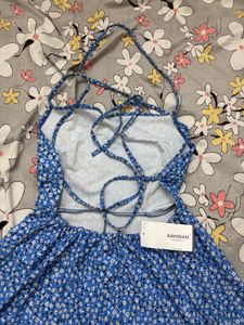 Blue Floral Mini Dress with Criss-Cross Back
