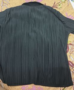 Pleated Long Sleeve Button-Up Shirt