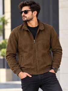 Brown Suede Bomber Jacket