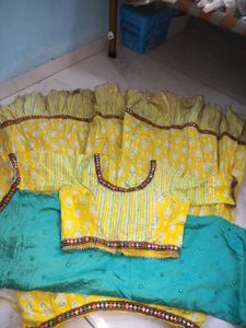 Yellow Printed Blouse with Mirror Work