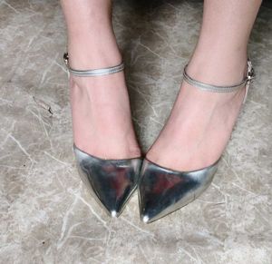 Silver Stiletto Heels with Ankle Strap