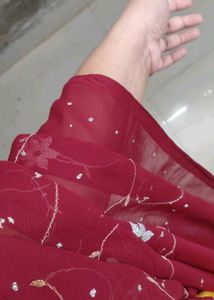 Maroon Floral Embroidered Saree