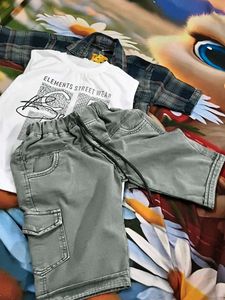 Kids Casual Plaid Shirt &amp; Shorts Set