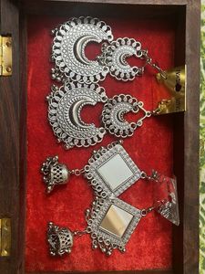 Oxidized Silver Jhumka Earrings set 2
