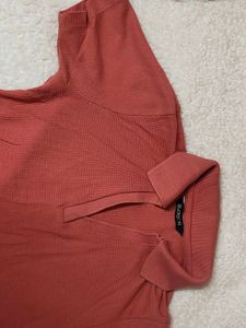 Coral Cropped Polo Top