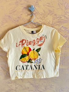Butter Yellow Cropped T-Shirt with Catania Print