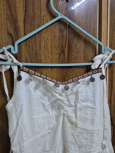 White Tiered Maxi Dress with Pom Poms