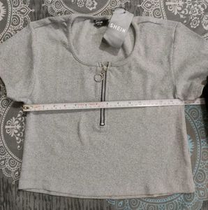 Grey Cropped Zip-Up T-Shirt