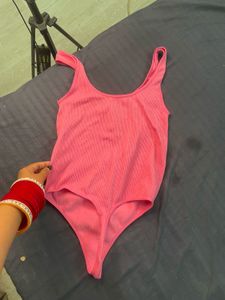streachble Ribbed Pink Bodysuit