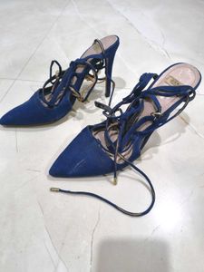 Blue Lace-Up Stiletto Heels