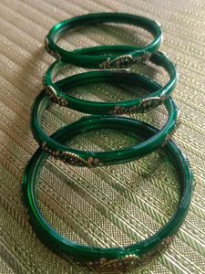 Green And Pink Metal Bangles Set