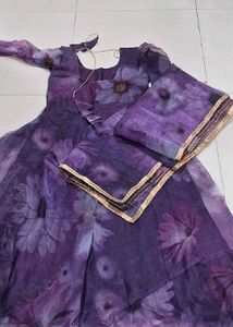 Purple Floral Anarkali Suit Set