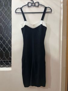Black &amp; Cream Ribbed Midi Dress