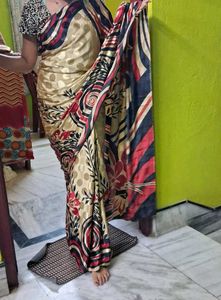 Vibrant Printed Satin Saree