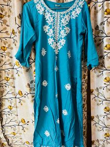 Turquoise Kurta with White Embroidery