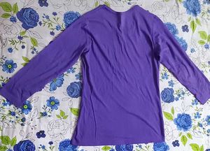 Purple Floral Print Long Sleeve Top