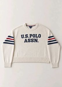 CREAM U.S. POLO STRIPED SLEEVE SWEATER