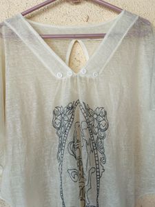 Sheer White Graphic Print Top