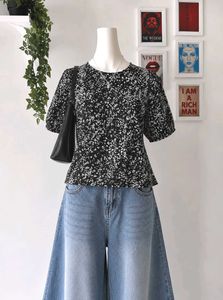 Chic Floral Print Peplum Top