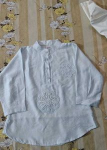 Light Blue Kurta with Floral Applique