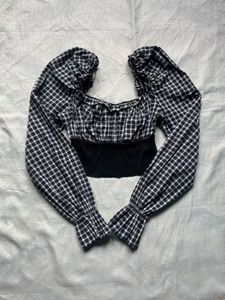 Zara Gingham Puff Sleeve Top