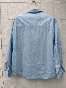 New with tag Korean Light Blue Striped Button-Up S